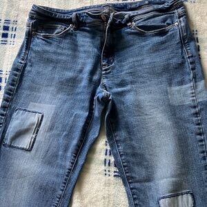 J Jill Women’s Dark Blue Skinny Patch-Detail Jeans